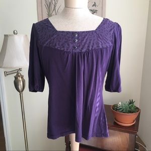 Pretty Purple 3/4 Sleeve Blouse w/ Button Details